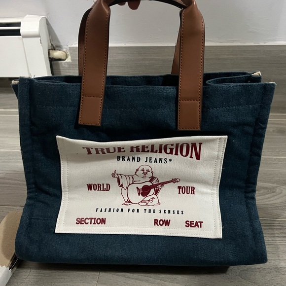 True Religion Other - True Religion Blue and Brown Denim Tote Bag